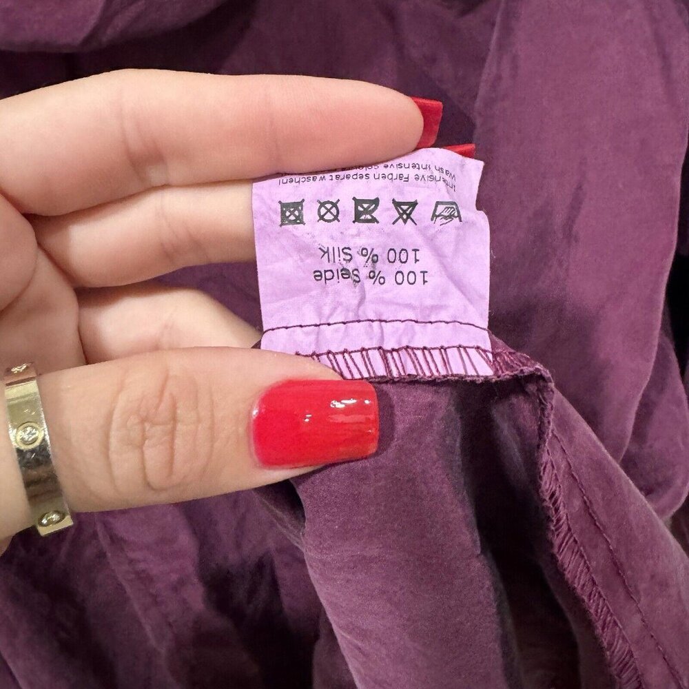 Cocon Commerz PRIVATSACHEN 100% Silk Burgundy Blouse Long Sleeve‎ - Picture 3 of 8